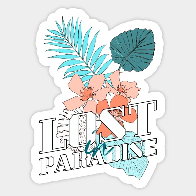 Lost in Paradise Tropical Flowers Sticker by InkyArt